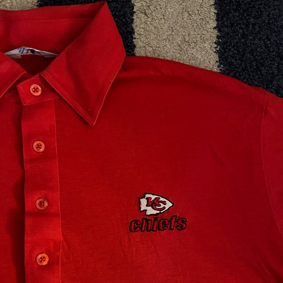 VINTAGE 80s Kansas City Chiefs KC Logo 7 Red Button Pocket NFL Polo Medium RARE - Picture 2 of 6